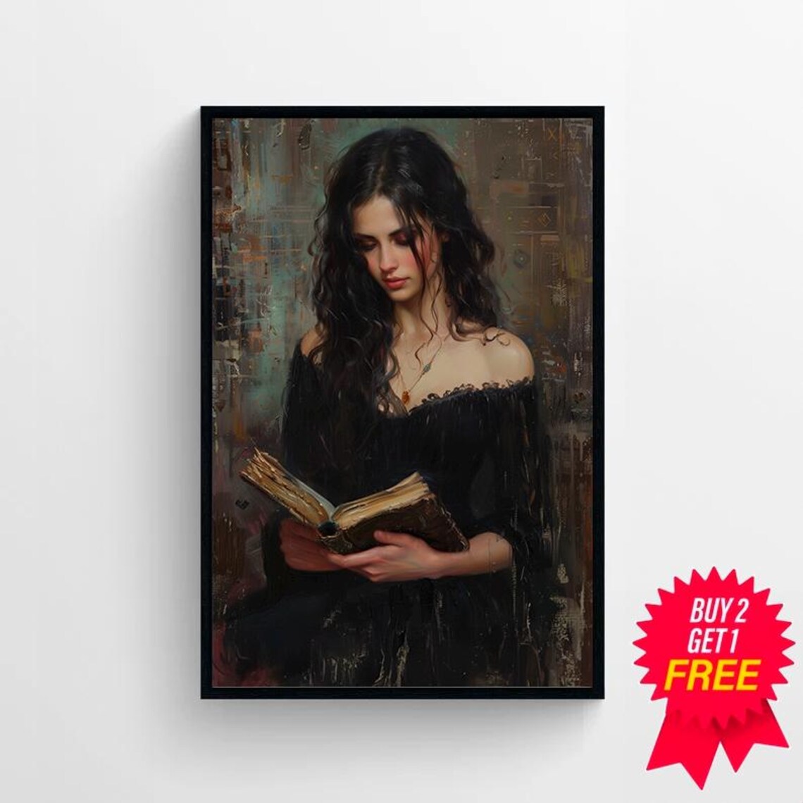 Dark Academia Woman Reading Book Vintage Oil Portrait Art Print - Image 4