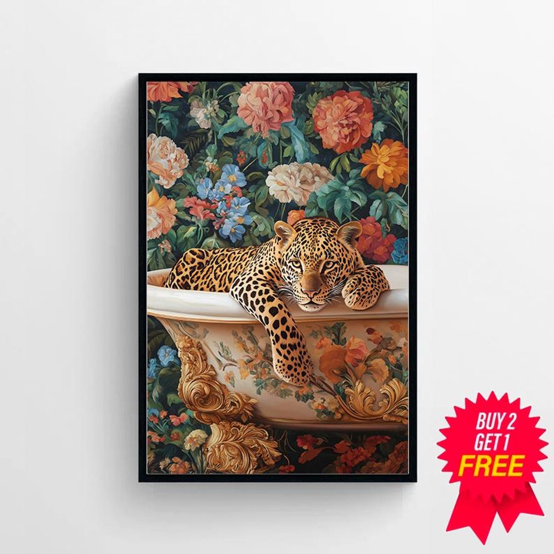Wall Art Leopard In A Bathtub Maximalist Oil Painting Colorful Trendy Kitsch Bathroom Print Vivid Bold Dopamine Animal Picture - Image 4