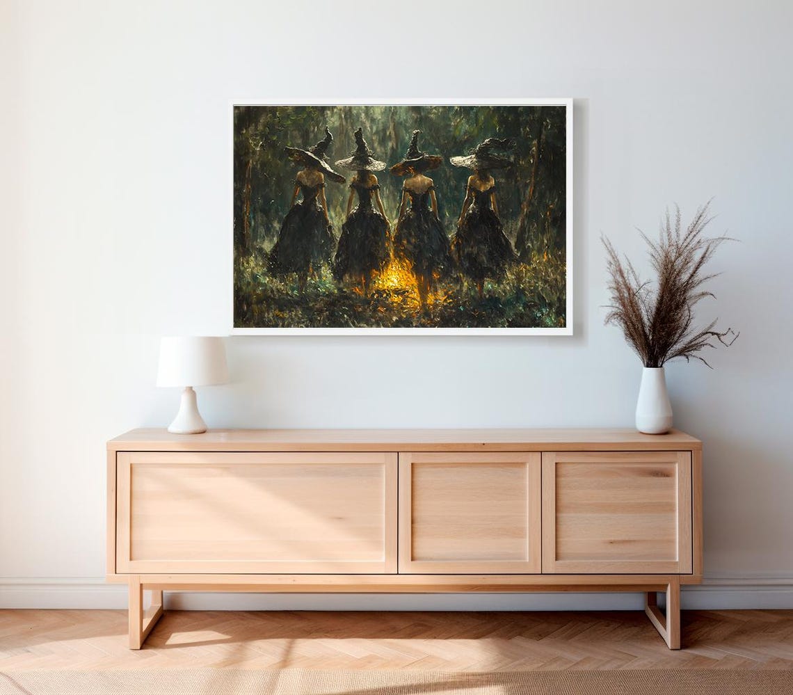 Witches Walking Away into Dark Forest Glowing Witchy Halloween Poster - Image 2