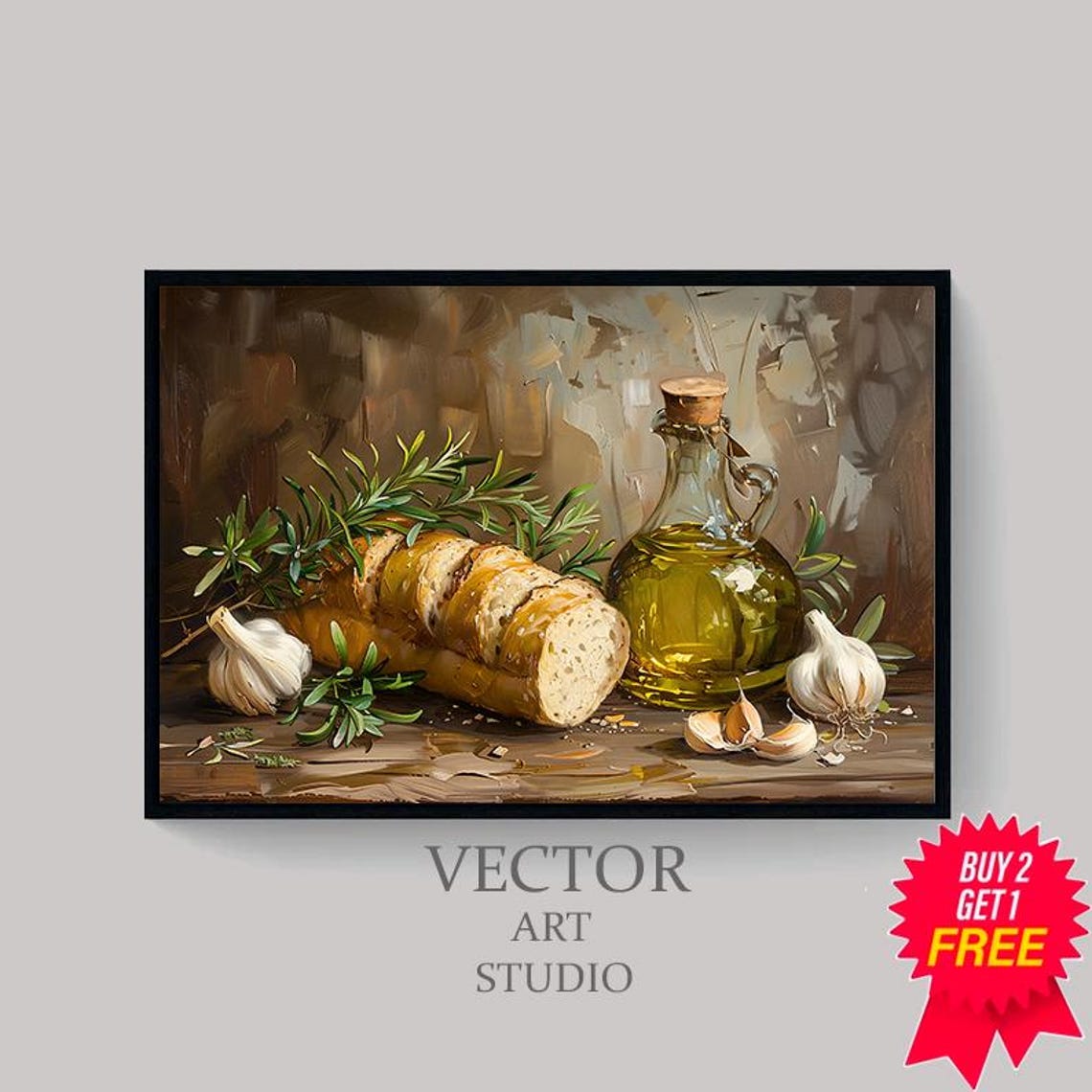 Rustic Bread Olive Oil And Garlic Kitchen Still Life Art Poster - Image 4