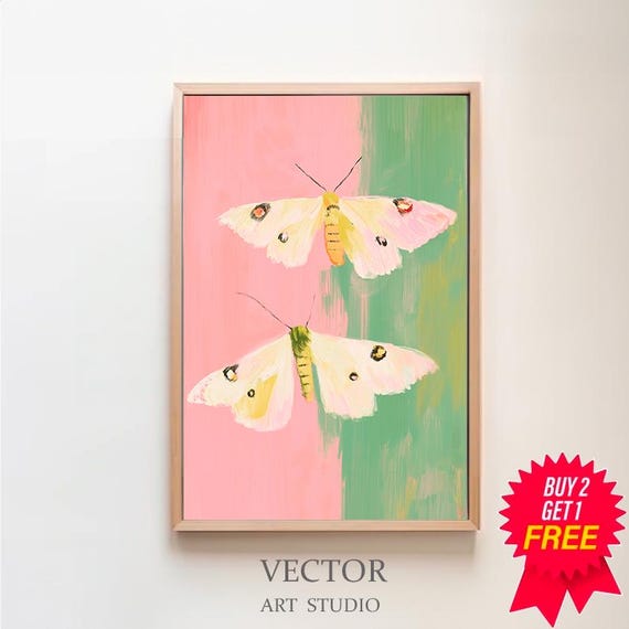 Colorful Moth Painting Vibrant Insect Wall Art Print Animal Lover Bright Bug Portrait Kids Room Playroom
