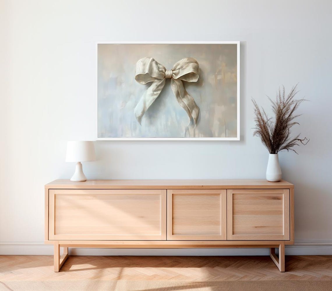 White Silk Bow on a Soft Neutral Ground Nursery Baby Room Art Poster - Image 2