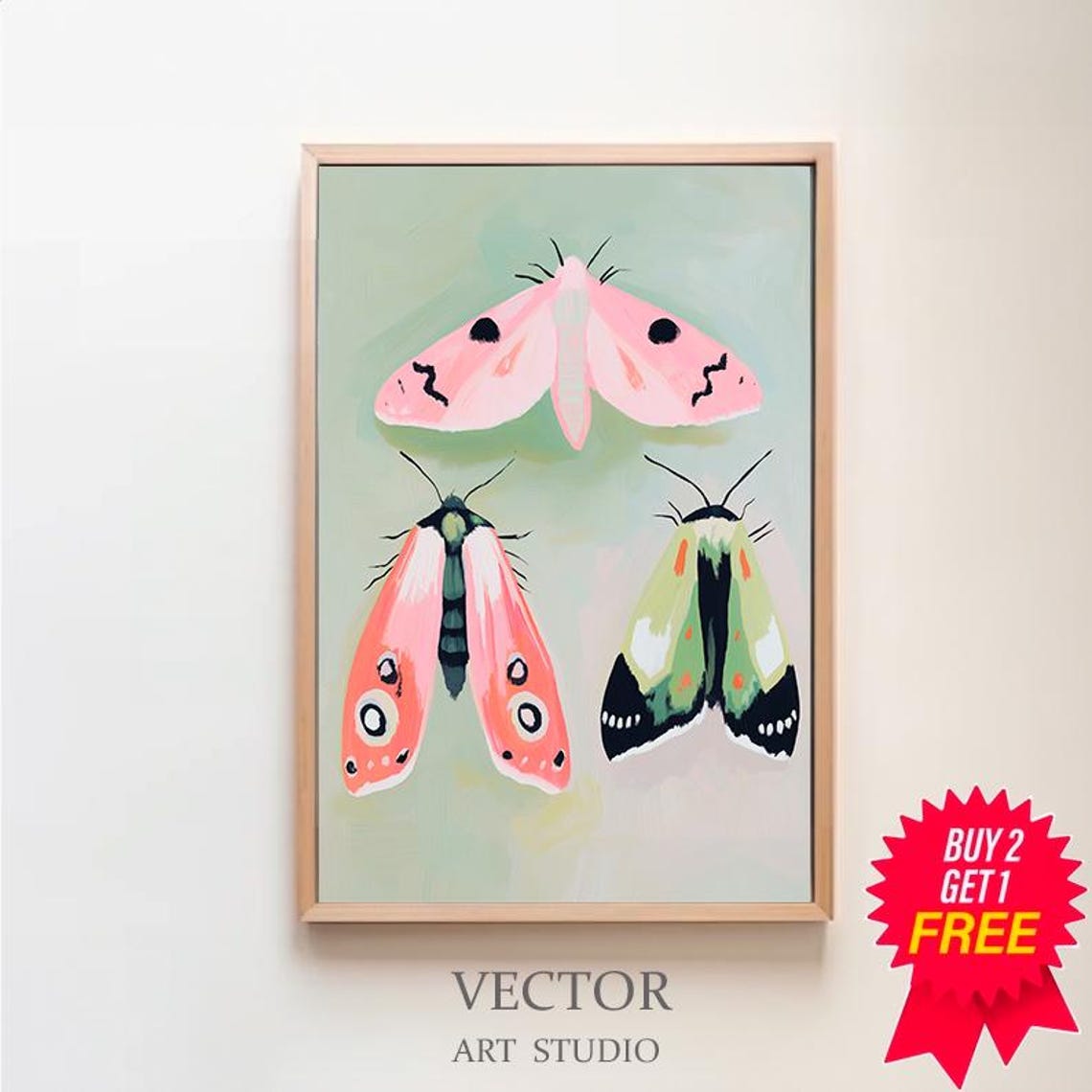 Colorful Moth Painting Vibrant Insect Wall Art Print Animal Lover Bright Bug Portrait Kids Room Playroom