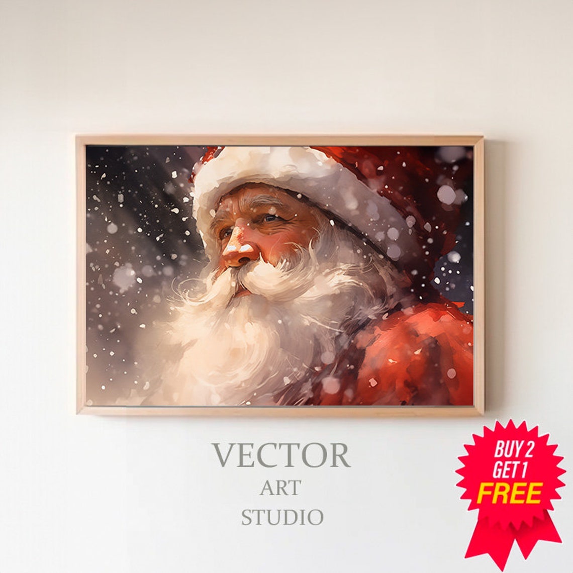 Santa Claus Portrait in Snowfall Side Profile Watercolor Poster