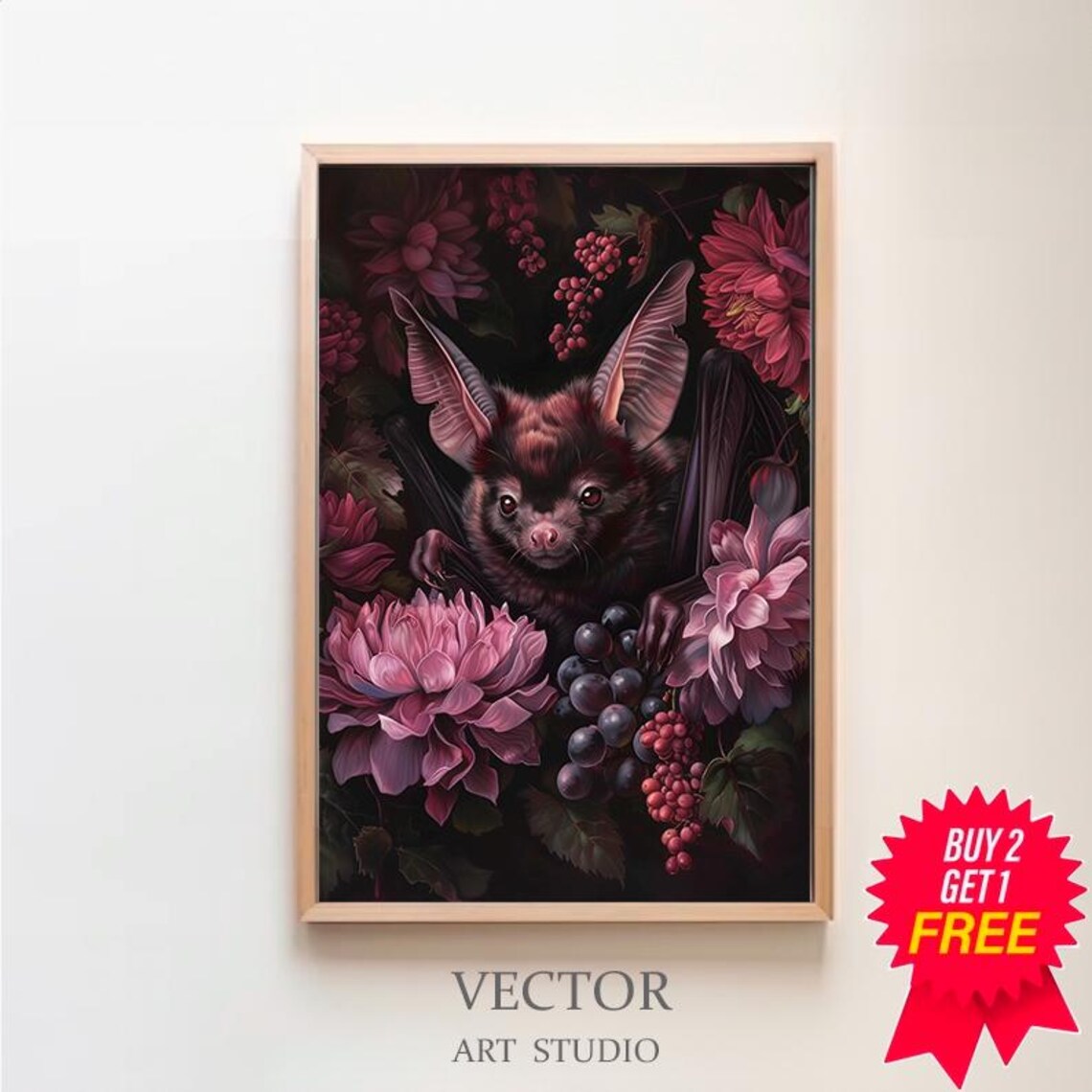Fruit Bat Dark Cottagecore Goth, Vintage Art Print