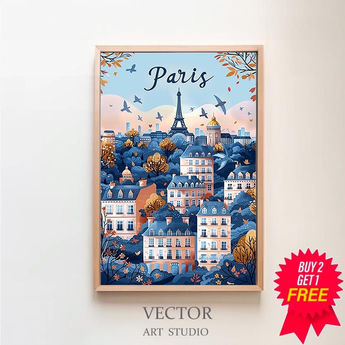 Paris Eiffel Tower In Pastel Morning Autumn Sky Travel Poster