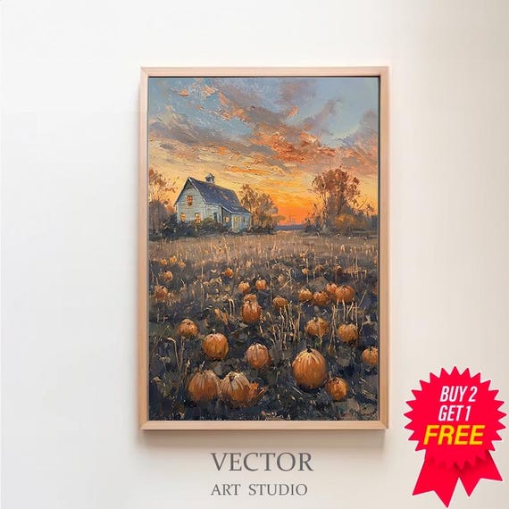 Pumpkin Decor Vintage Wall Art Farmhouse Wall Decor Witchy Fall Decor For Home Rustic Home Muted Pumpkin Painting Moody Wall Art