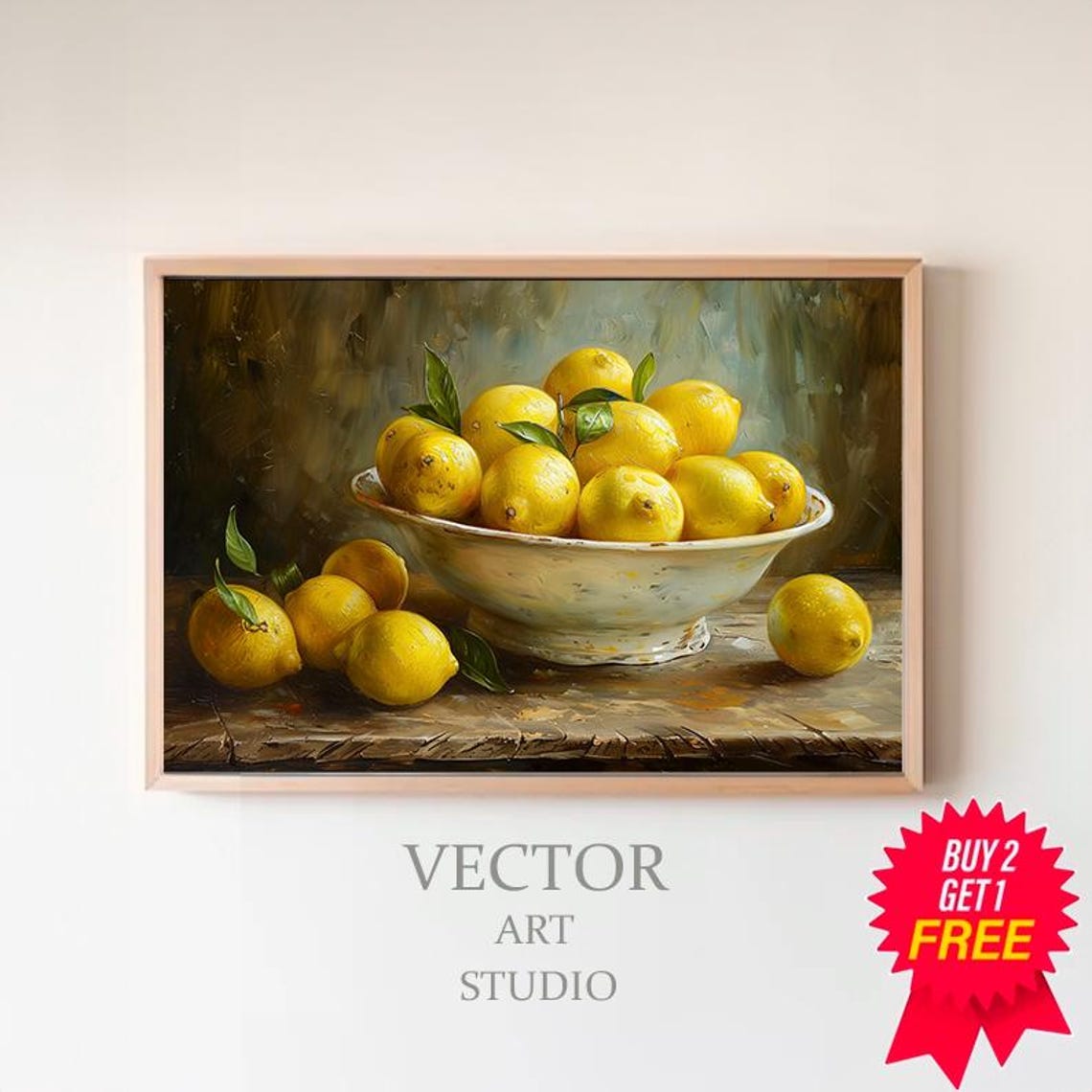 Bowl of Fresh Lemons on a Rustic Table Classic Still Life Art Poster