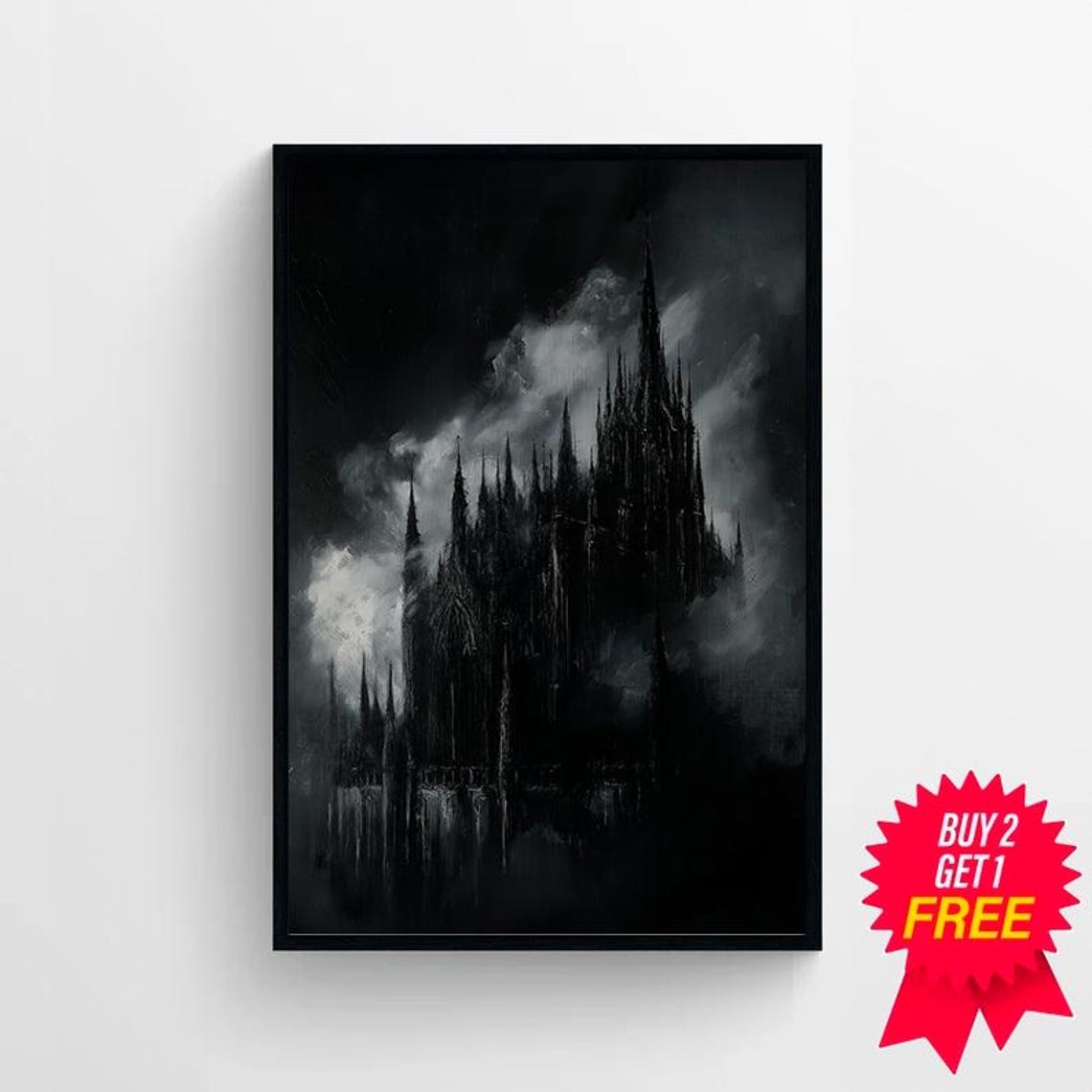 Dark Gothic Castle Shrouded in Night Mist Haunting Vampire Art Poster - Image 4