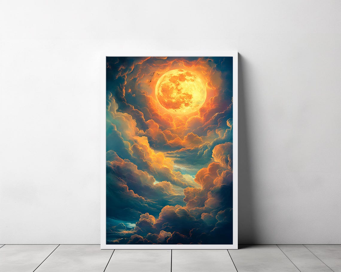 Celestial Moon Art Print Vintage Inspired Dark Academia Dark Cottagecore Night Sky Painting Enchanting Art - Image 3