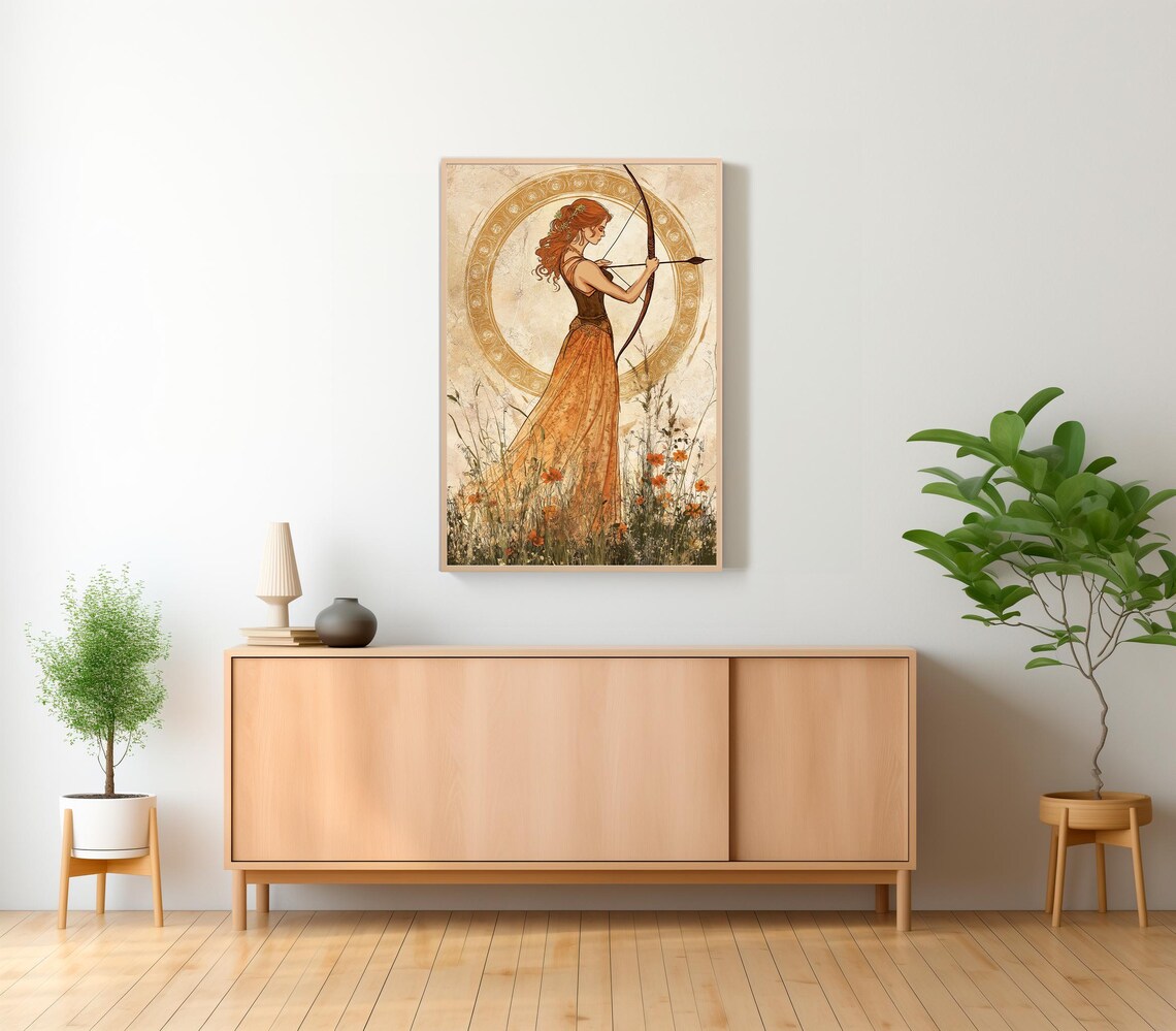 Artemis Greek Goddess Archer Art Nouveau Style Wildflower Poster - Image 2