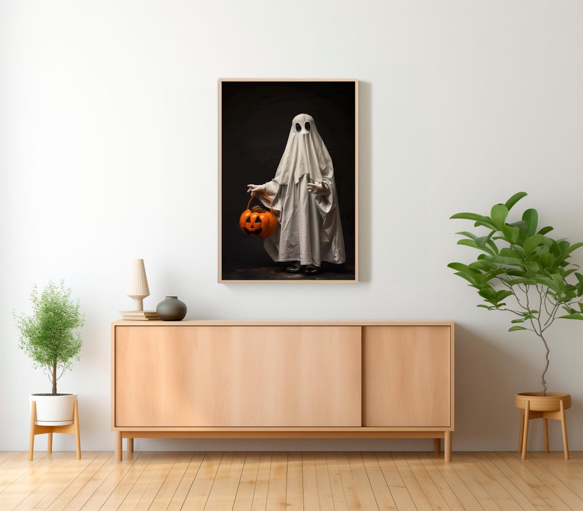 Little Sheet Ghost with Jack O Lantern Candy Pail Halloween Poster - Image 2