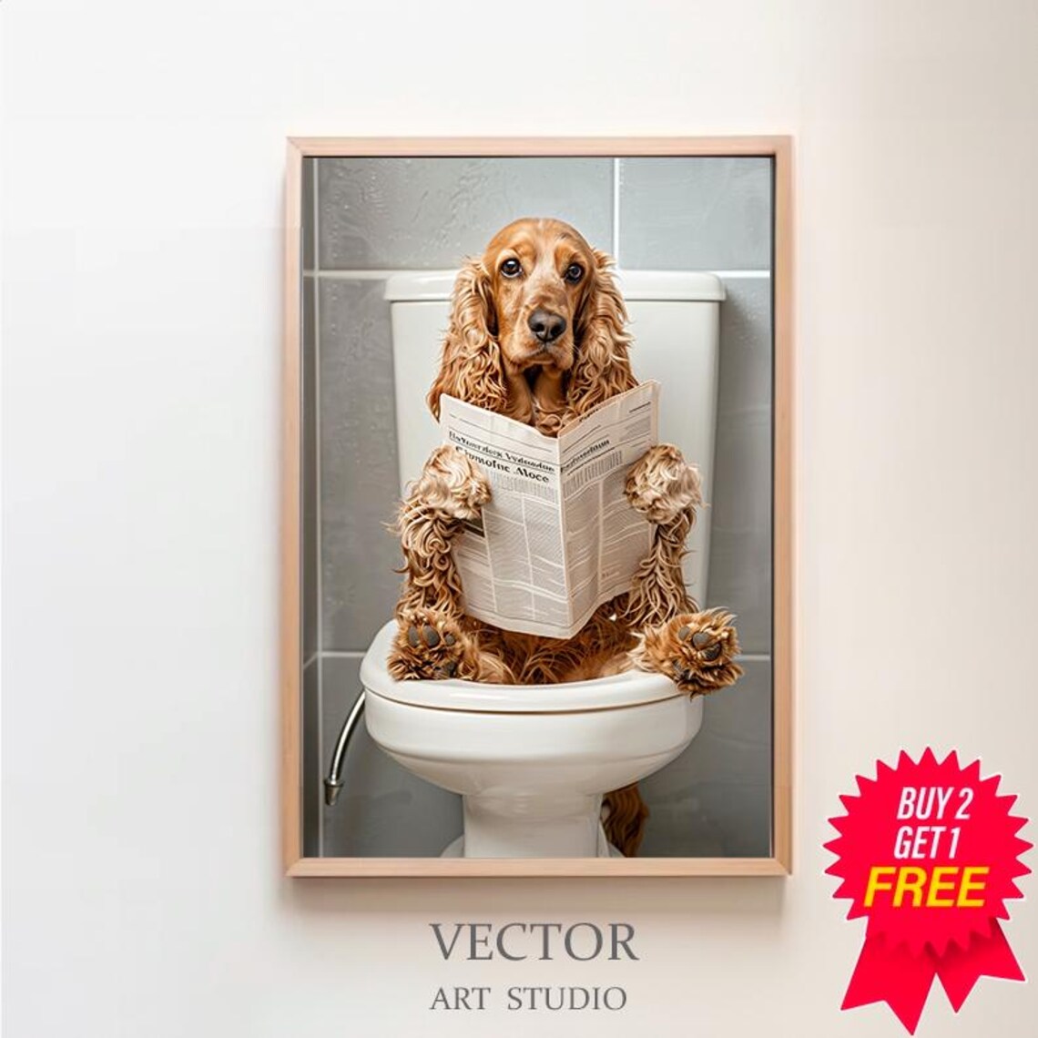 Cocker Spaniel In Toilet Bathroom Humor Art Print