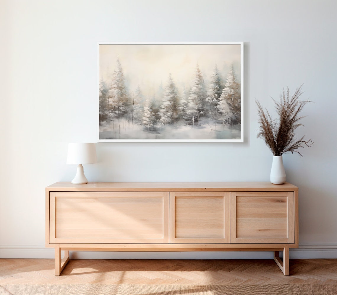 Moody Winter Forest Landscape Frame Tv Art Evergreen Trees Oil Painting Christmas Decor Rustic Vintage Christmas Screensaver - Image 2