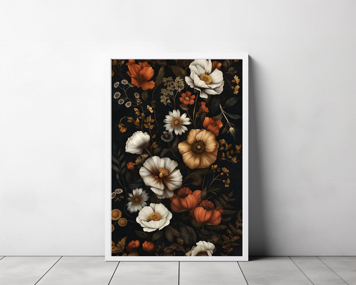 Elegant White and Orange Poppy Bouquet on Dramatic Black Poster - Image 3