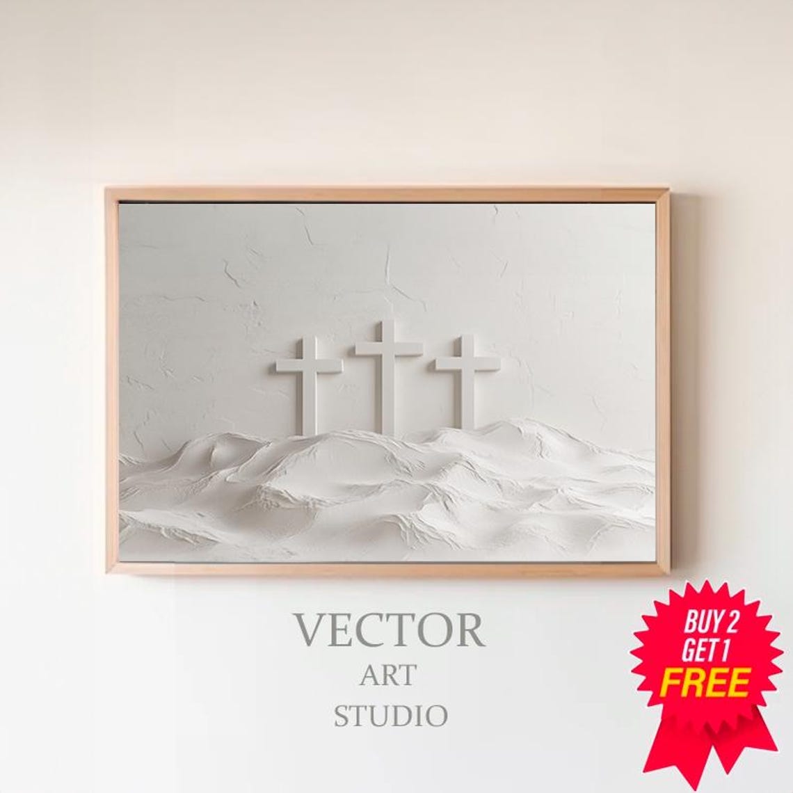 All White Three Crosses On A Textured Hill Minimalist Poster