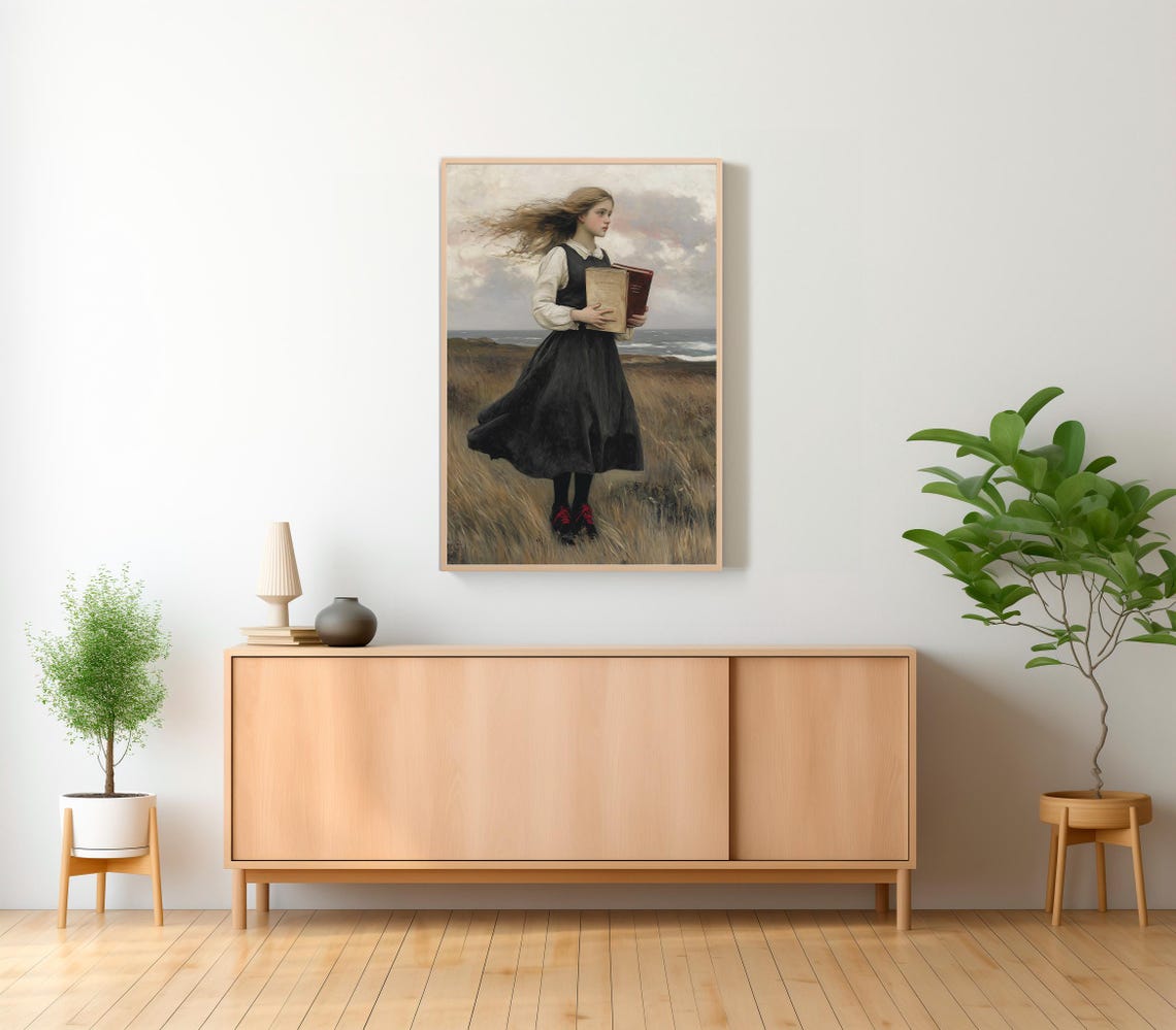 Moody Girl With Books Vintage Art Dark Academia Prints - Image 2