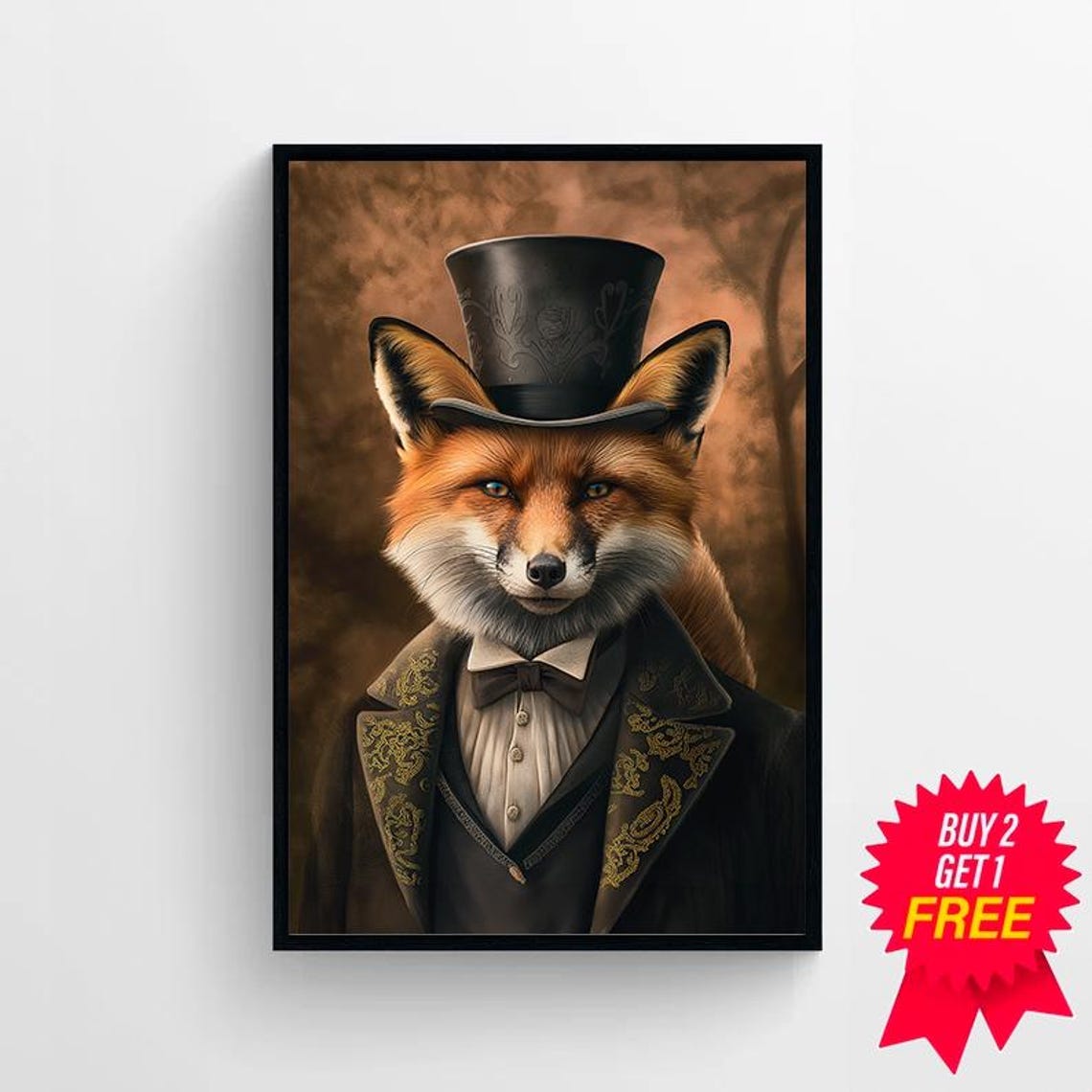 Fine Gentleman Fox in Embroidered Coat Victorian Portrait Poster - Image 4