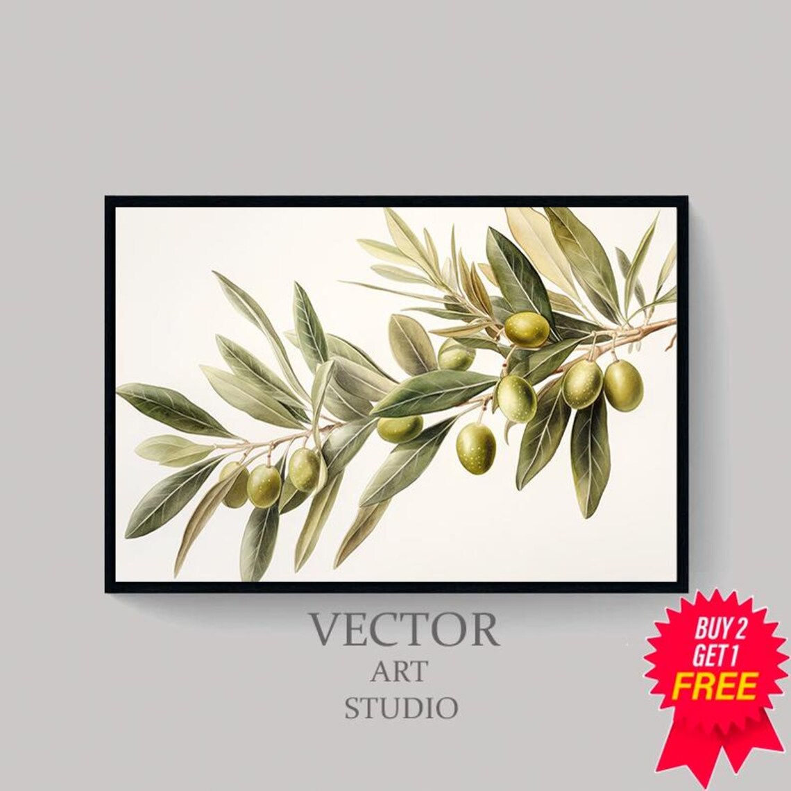 Soft Watercolor Olive Branch with Green Olives on Warm Cream Art Print - Image 4