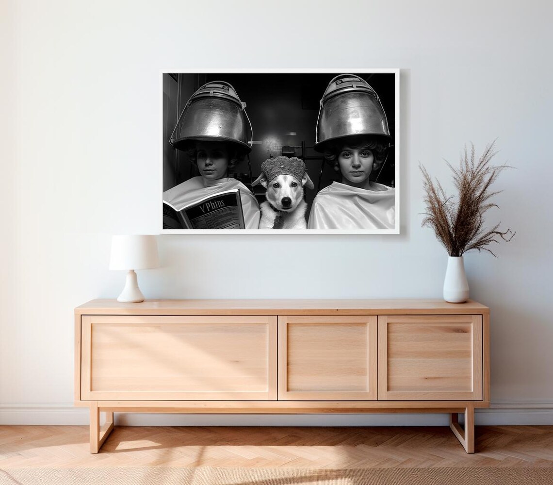 Funny Two Women and Dog Under Hair Dryers Vintage Salon Photo Poster - Image 2