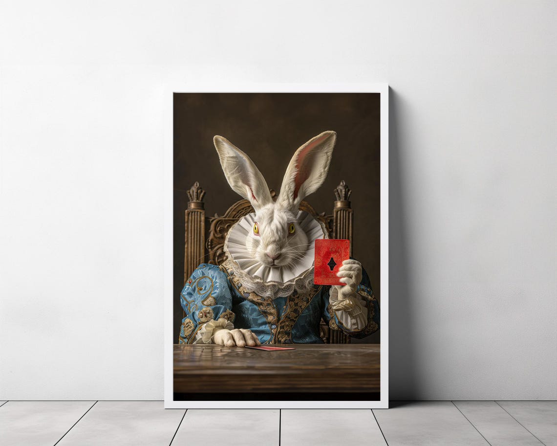 White Rabbit Holding A Red Ace Card At A Table Victorian Poster - Image 3