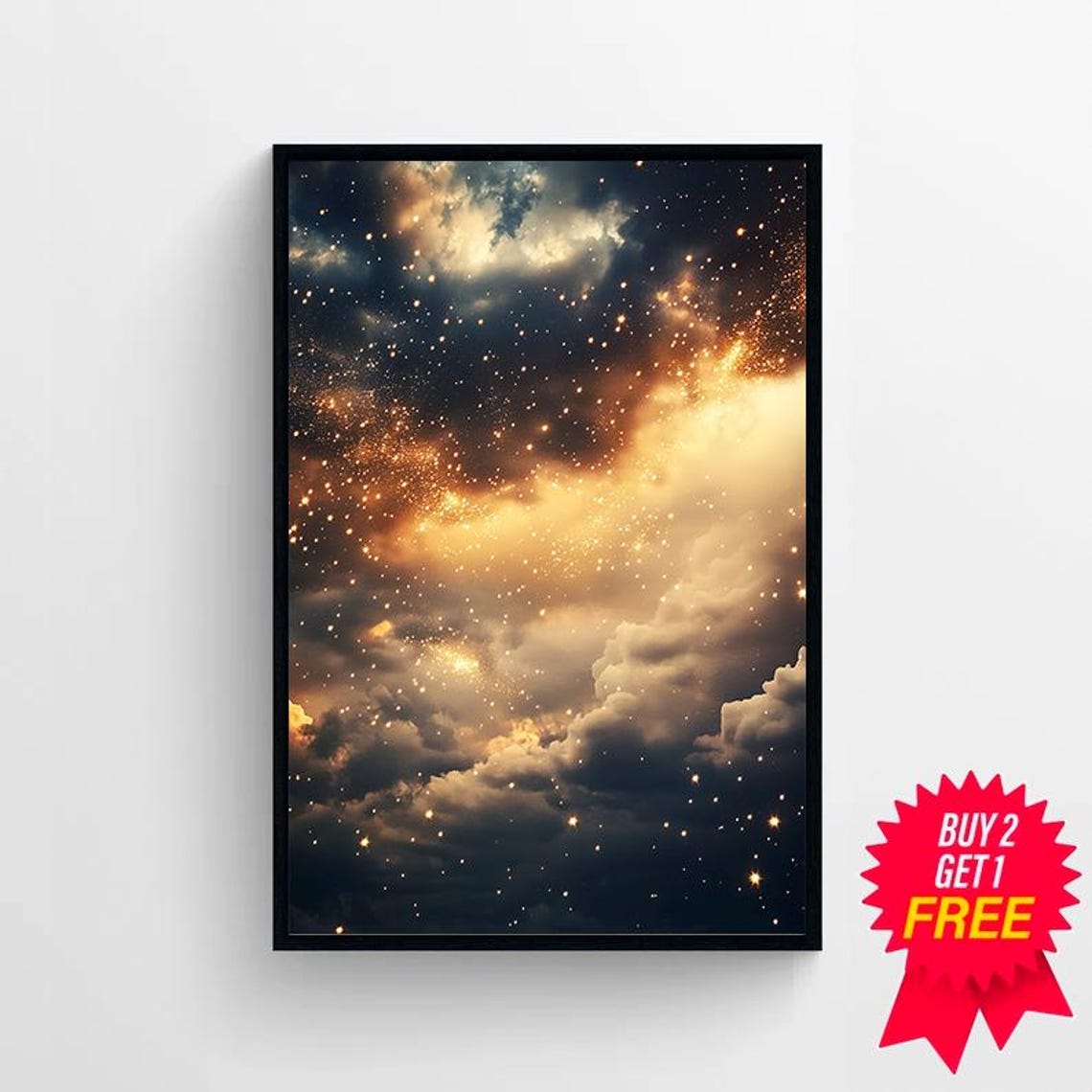 Moody Celestrial Print Dark Academia Decor Starry Night Night Sky Abstract Night Sky Star Print Gothic Print Gold Maximum Oil Painting - Image 4