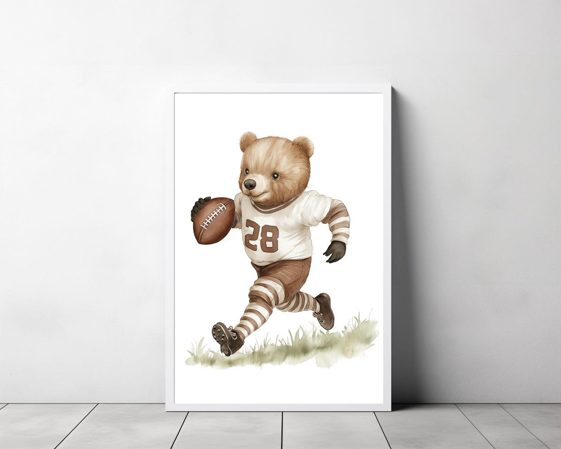 Running Teddy Bear Football Player Wearing Jersey Number 28 Poster - Image 3