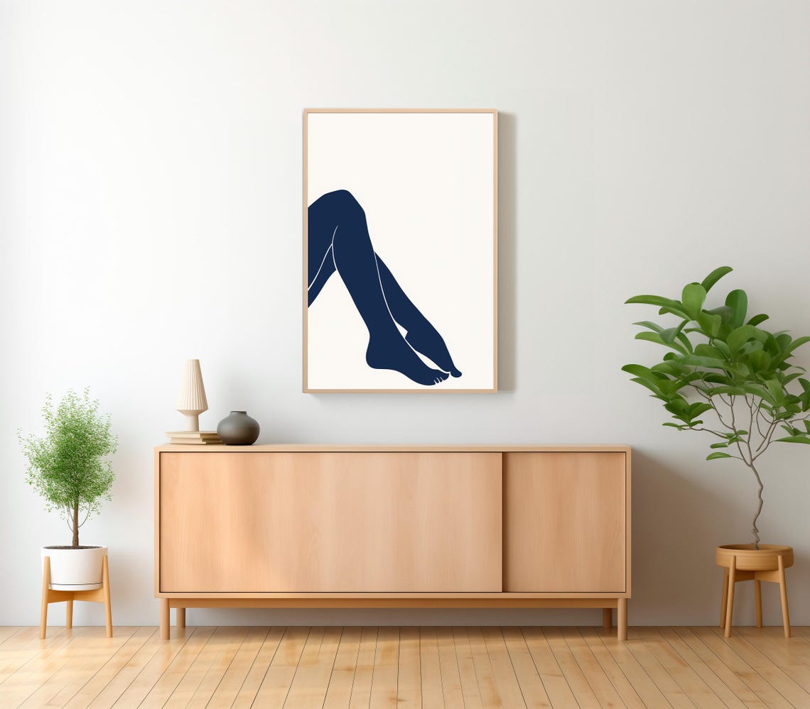 Minimalist Study of Blue Nude Legs in Classic Matisse Style Poster - Image 2