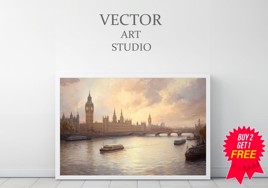 Sunset Glow over Big Ben and the River Thames London Wall Art - Image 3