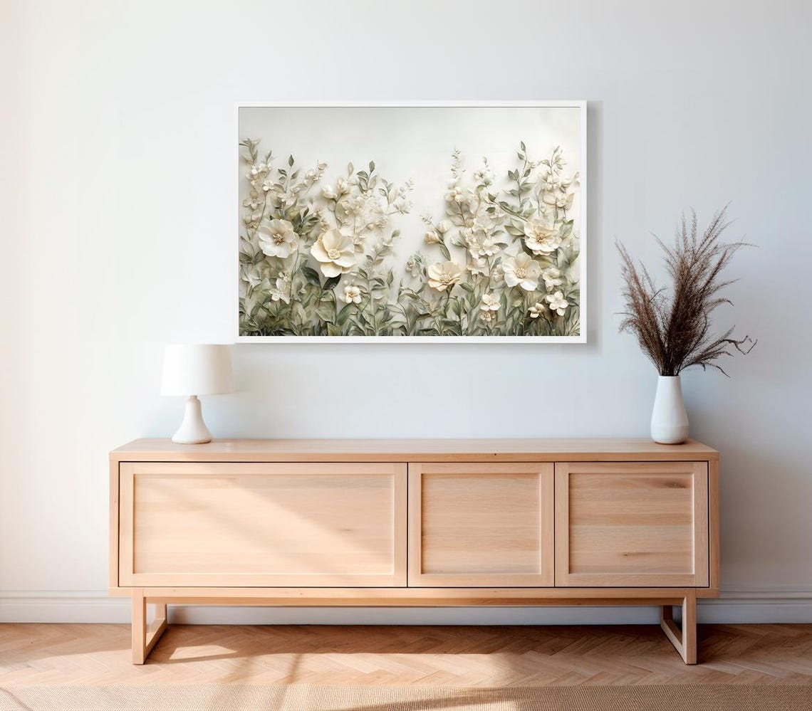 Wildflower Field Blooming in Soft Cream and Beige Tones Poster - Image 2