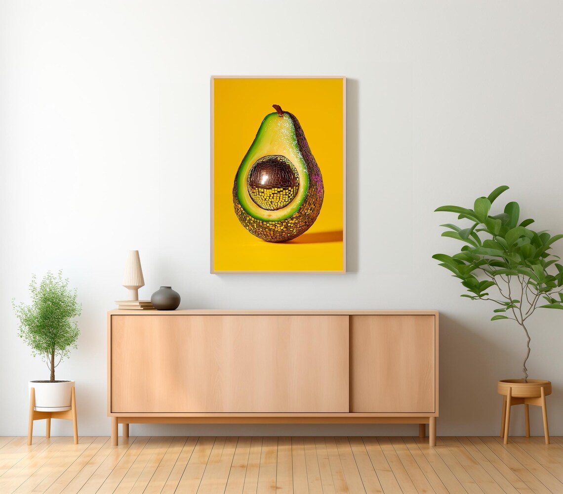 Wall Art Avocado Disco Ball Maximalist Painting Vivid Mirror Ball Girly Kitchen Print Dopamine Dining Room Preppy Food Poster - Image 2
