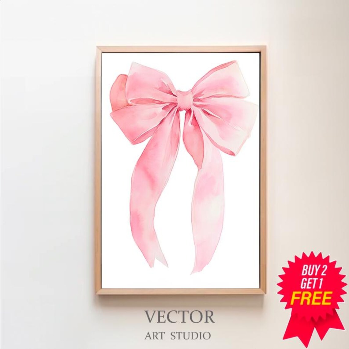 Soft Pink Ribbon Bow Watercolor Coquette Nursery Decor Poster