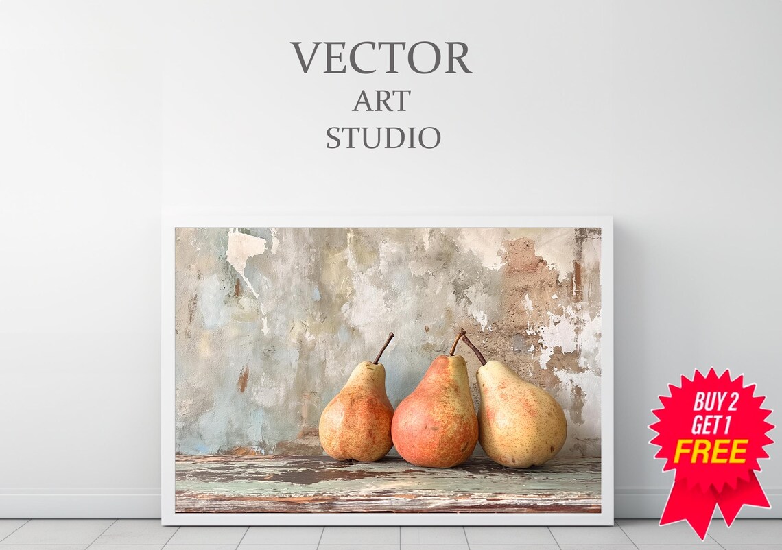 Rustic Still Life Wall Print Moody Fruit Print Kitchen Vintage Painting Fruit Still Life Painting Fruit Pears Wall Art - Image 3