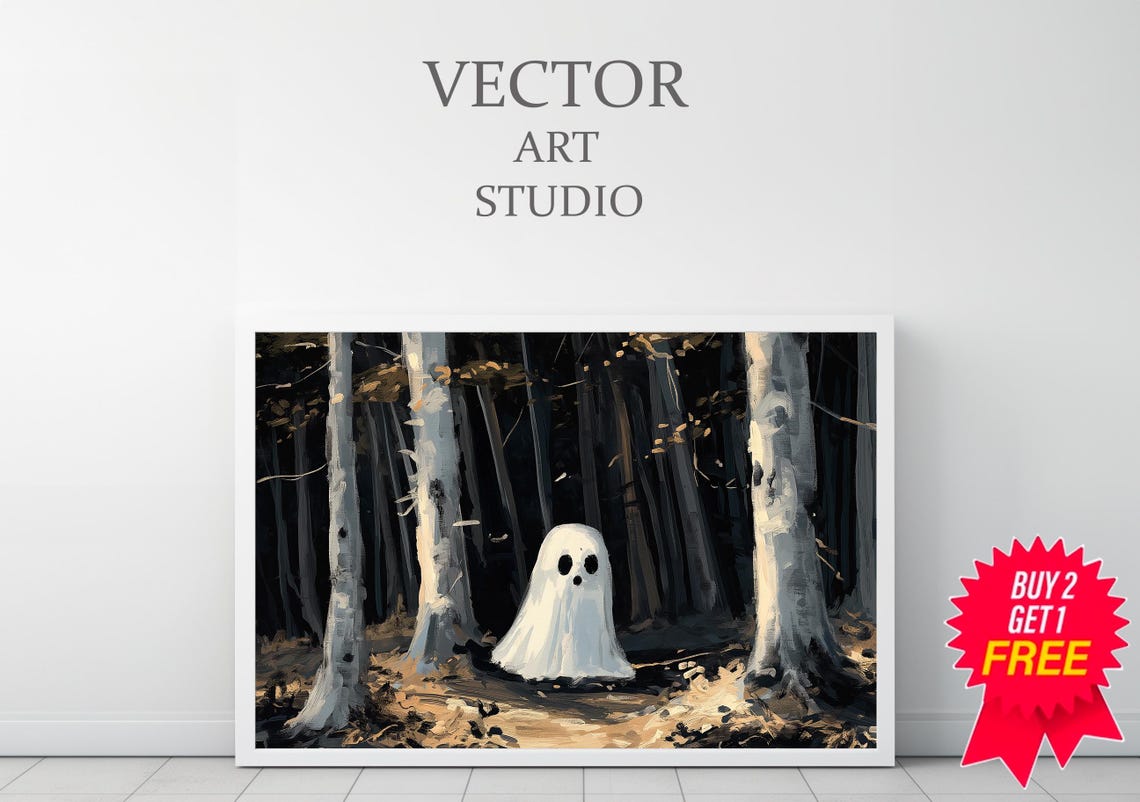 Pale Ghost Among White Birch Trunks In Near Monochrome Forest Poster - Image 3