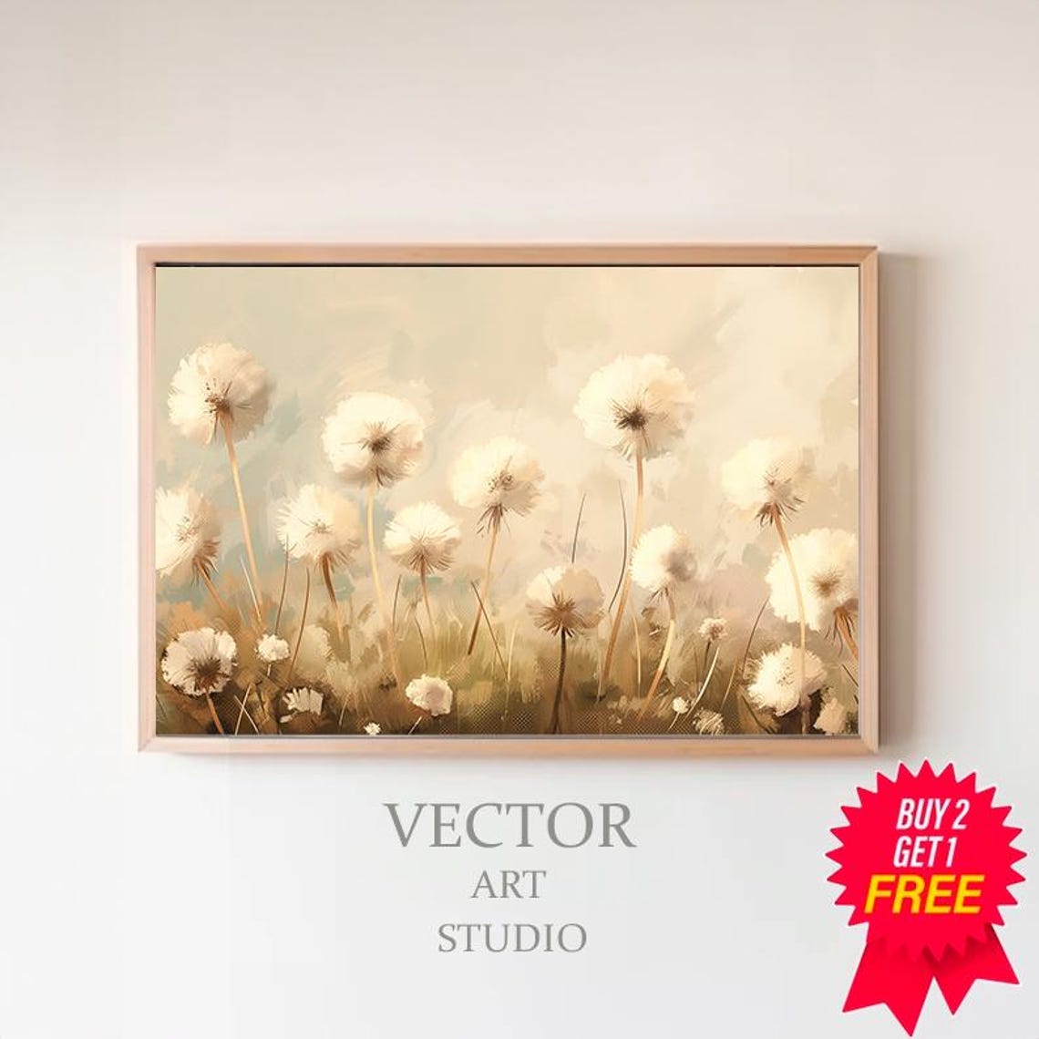 Delicate Cream Dandelion Puffs in Soft Neutral Meadow Poster
