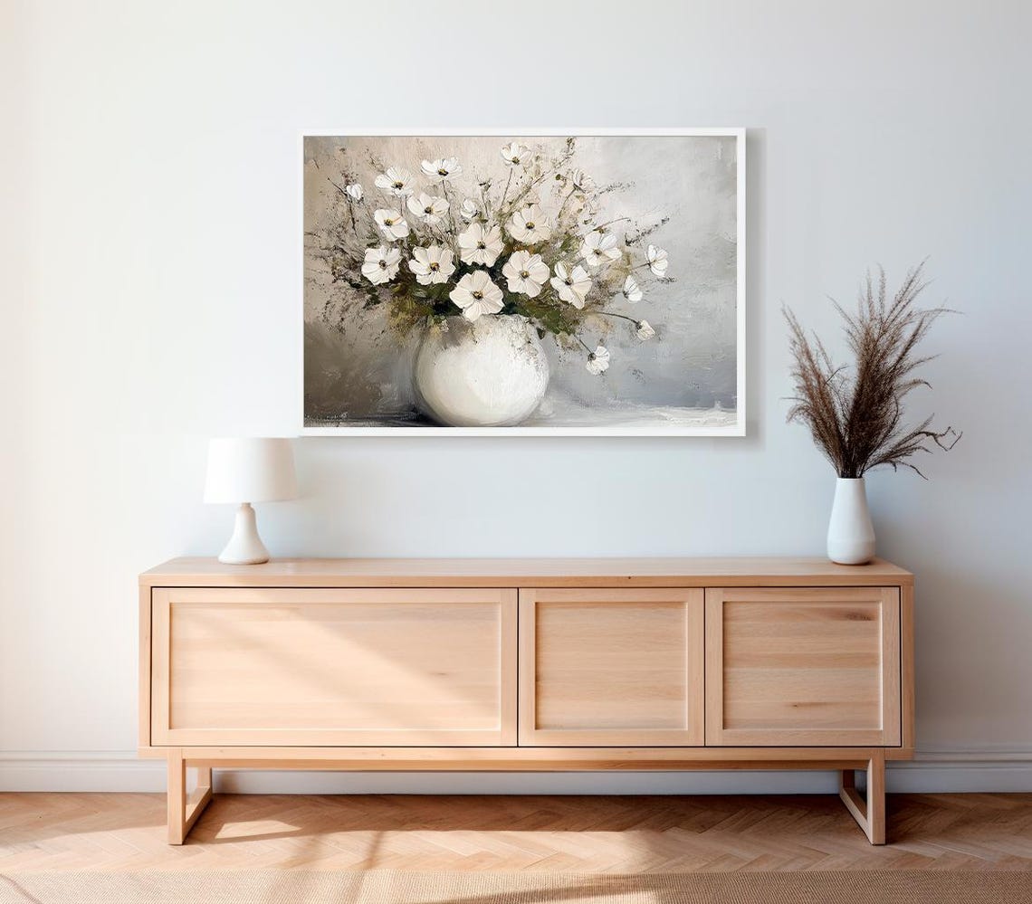 Elegant White Blossoms In White Ceramic Vase Still Life Poster - Image 2
