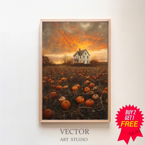 Pumpkin Decor Vintage Wall Art Farmhouse Wall Decor Witchy Fall Decor For Home Rustic Home Muted Pumpkin Painting Moody Wall Art
