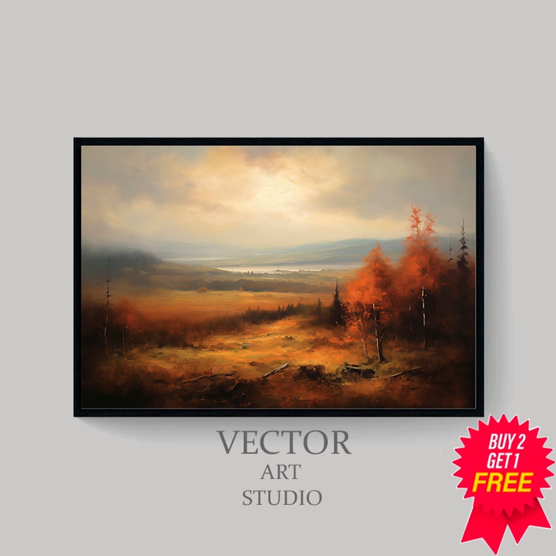 Rustic Fall Landscape Print Vintage Autumn Moody Countryside Painting Farmhouse Decor Fall Wall Print Autumn Earth Tone - Image 4