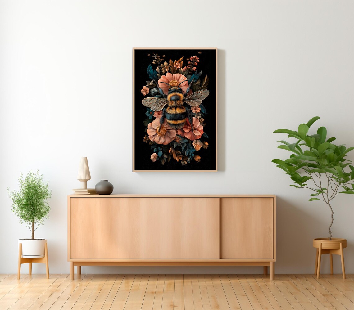 Bee Painting Art Print, Dark Cottagecore Decor - Image 2
