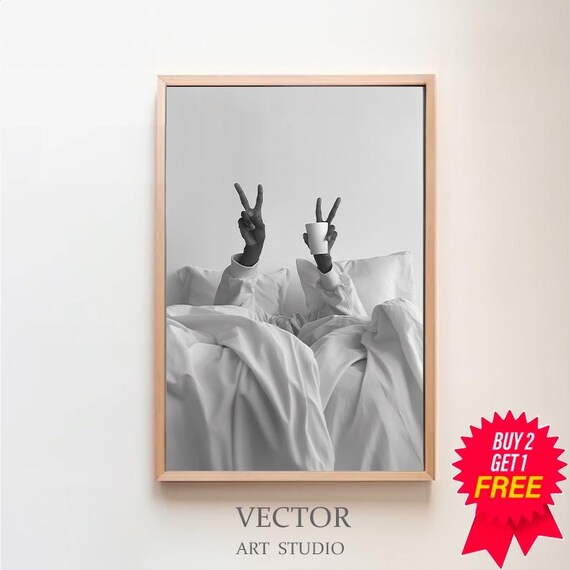 Woman Drinking Coffee In Bed Print Feminist Poster Black And White Coffee Shop Decor Dining Room Art Kitchen Wall Art