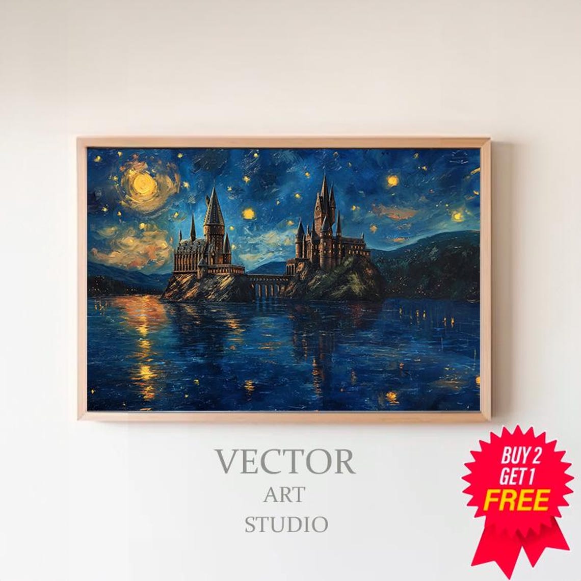Wizarding Inspired Poster Vintage Wizard School Wizard World Van Gogh Painting Vintage Castle Decor Wall Art