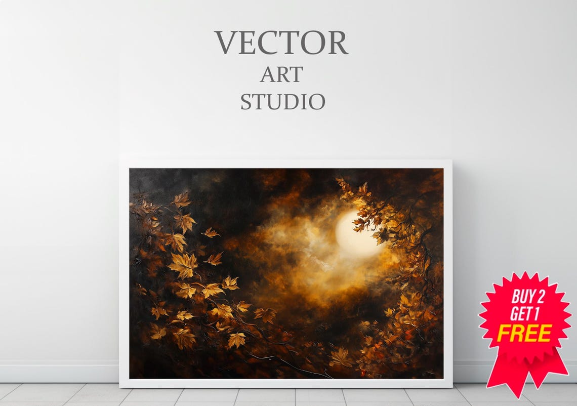 Glowing Golden Moon Behind Autumn Branches Moody Fall Poster - Image 3