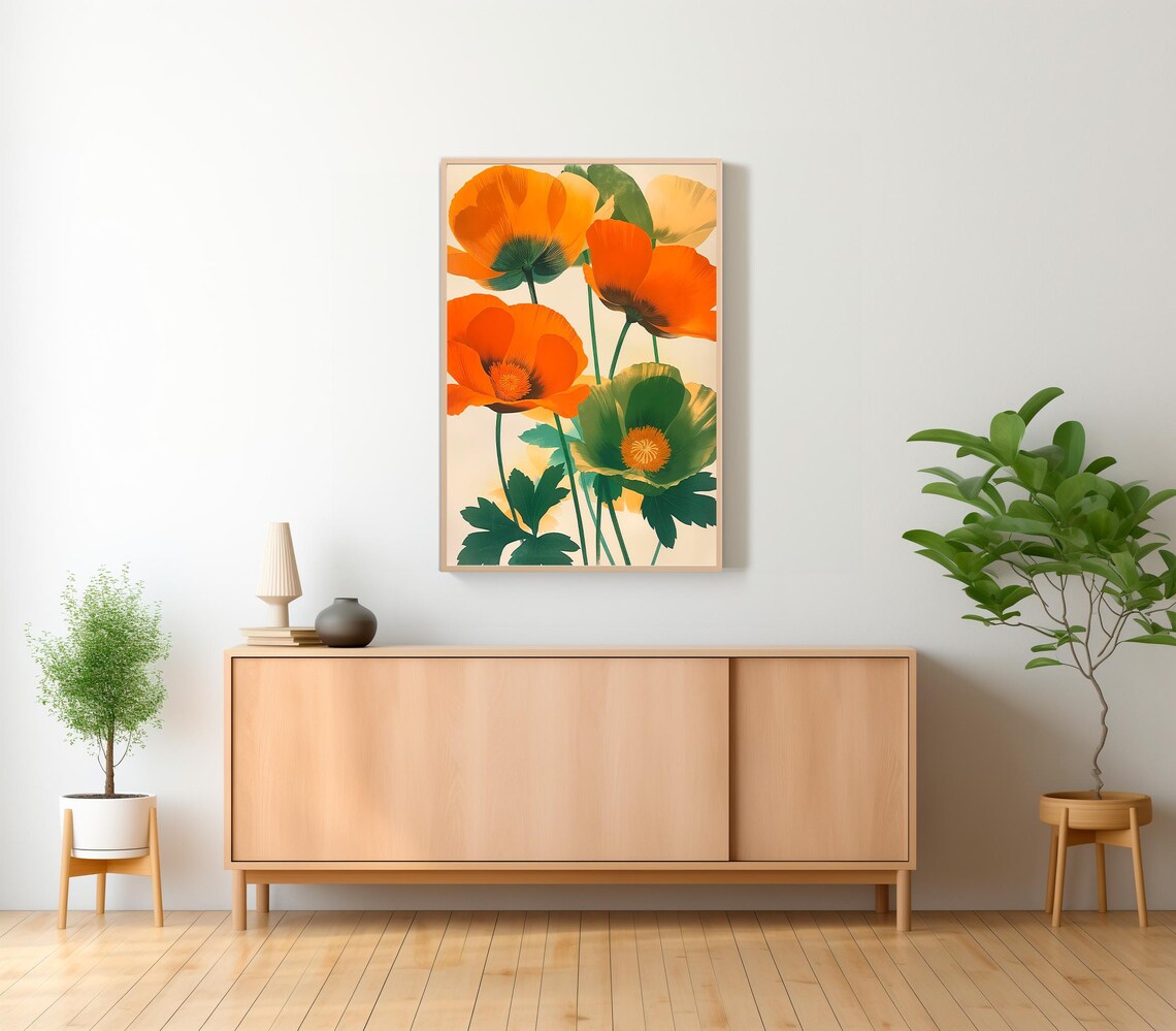 Orange and Green Poppies Modern Bold Botanical Floral Poster - Image 2