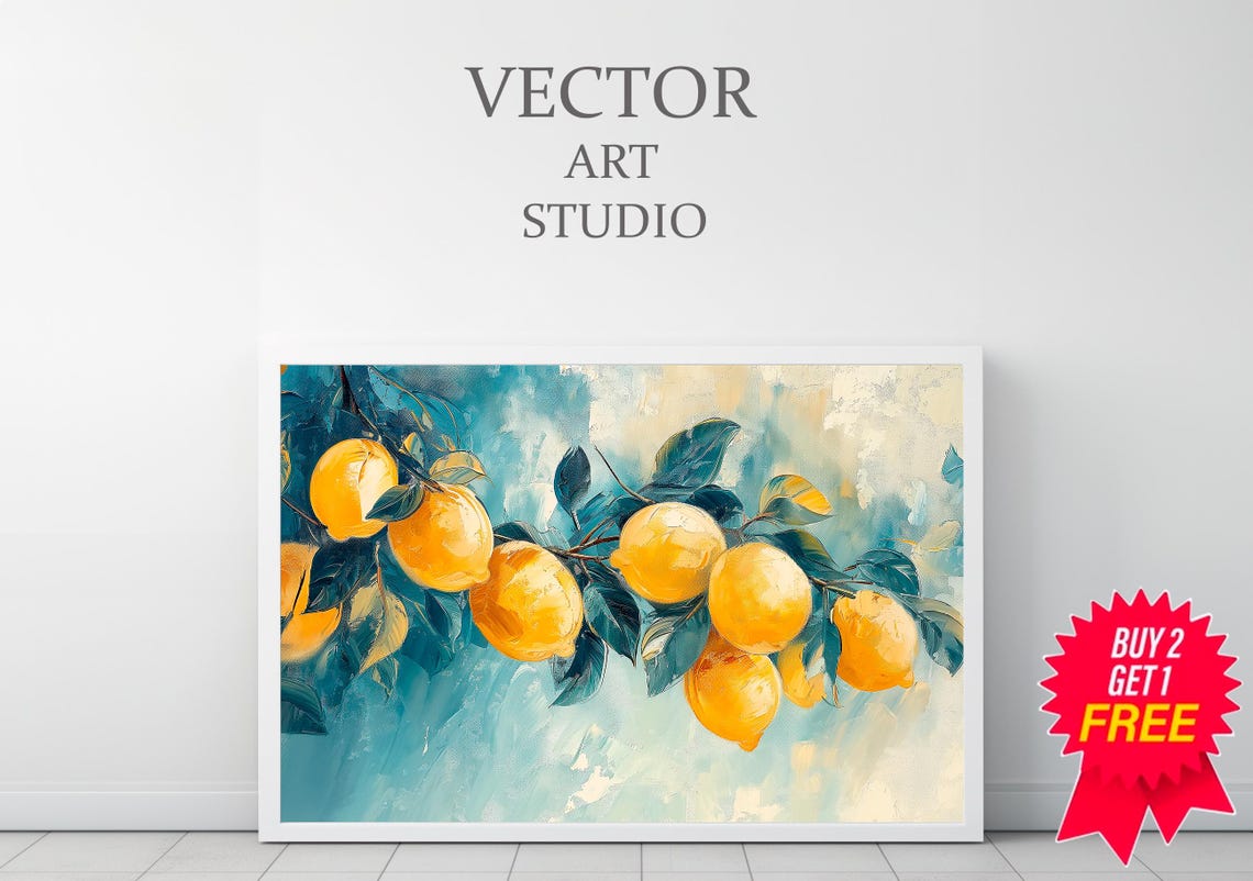 Vintage Mediterranean Lemon Tree Branch Sunny Oil Painting Poster - Image 3