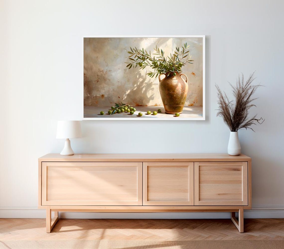 Rustic Painting Olive Branch Print Rustic Italian Wall Art For Dining Room Kitchen Moody Painting Spanish Olive Art Dining Room Wall Decor - Image 2