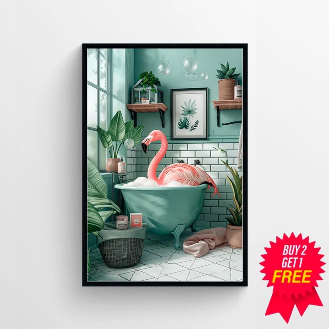 Flamingo Bathroom Botanical Art Print, Tropical Boho - Image 4