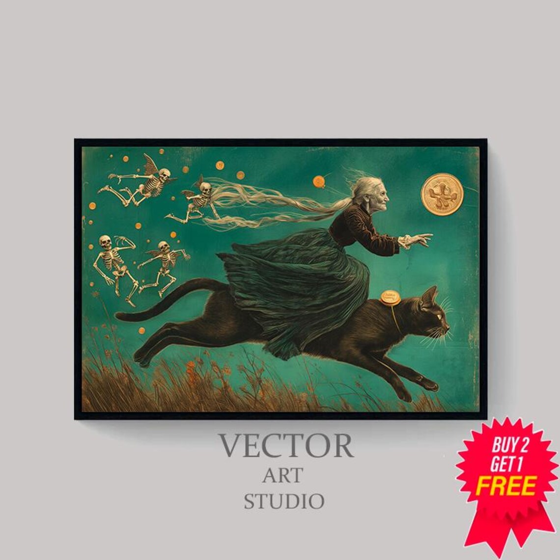 Vintage Halloween Black Cat, Dark Academia Art Print - Image 4