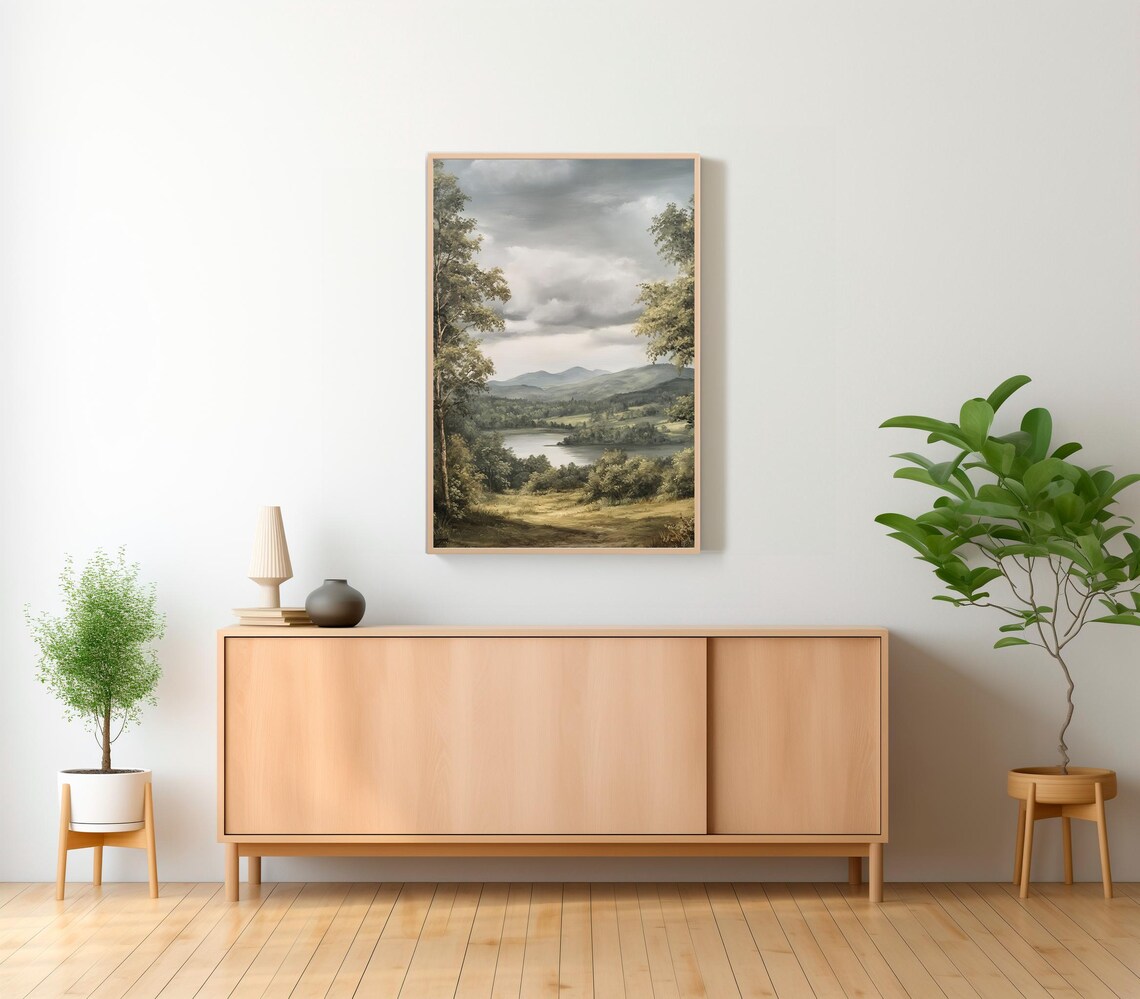 Green Valley Lake With Rolling Hills Pastoral Landscape Poster - Image 2