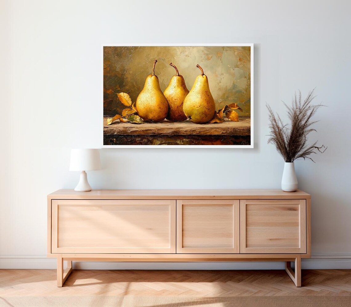 Rustic Still Life Wall Print Moody Fruit Print Kitchen Vintage Painting Fruit Still Life Painting Fruit Pears Wall Art - Image 2