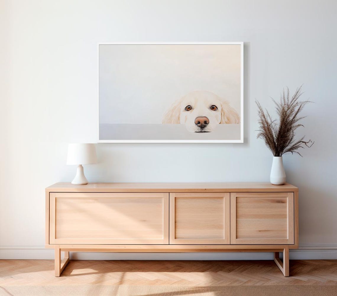 Golden Retriever Puppy Peeking Over The Edge Minimalist Dog Poster - Image 2
